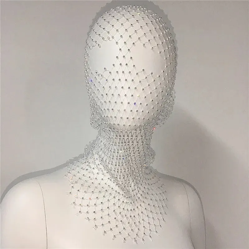 Rave Shining Rhinestone Fishnet Balaclava