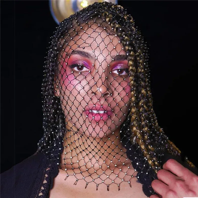 Rave Shining Rhinestone Fishnet Balaclava