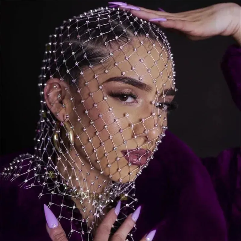Rave Shining Rhinestone Fishnet Balaclava