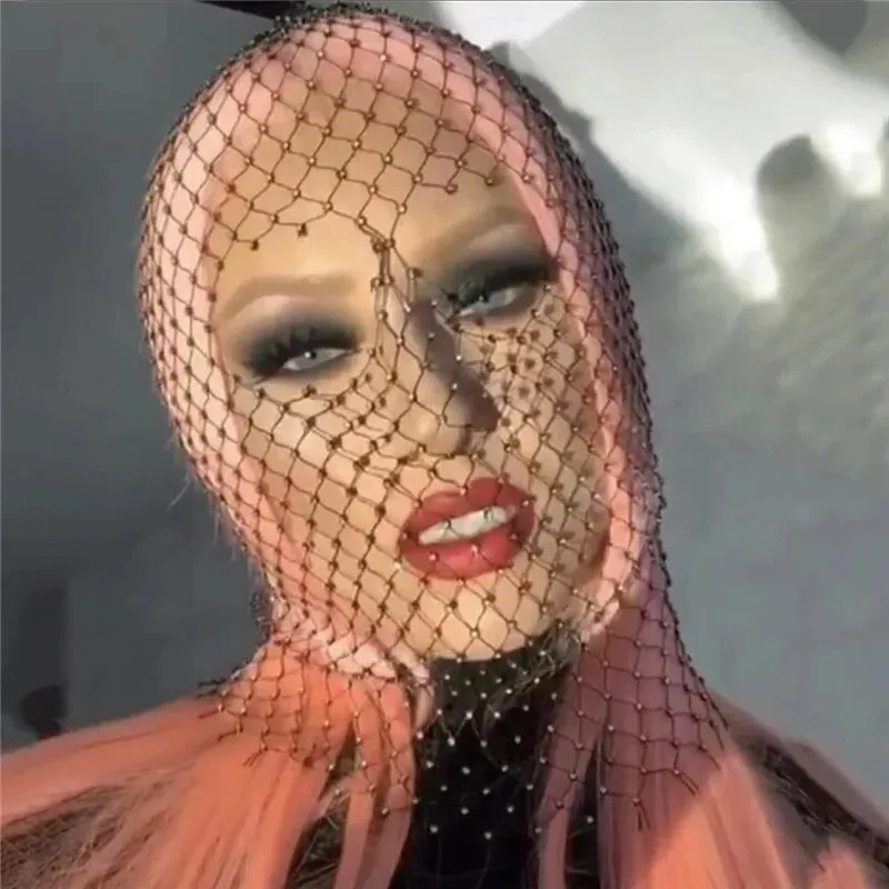 Rave Shining Rhinestone Fishnet Balaclava