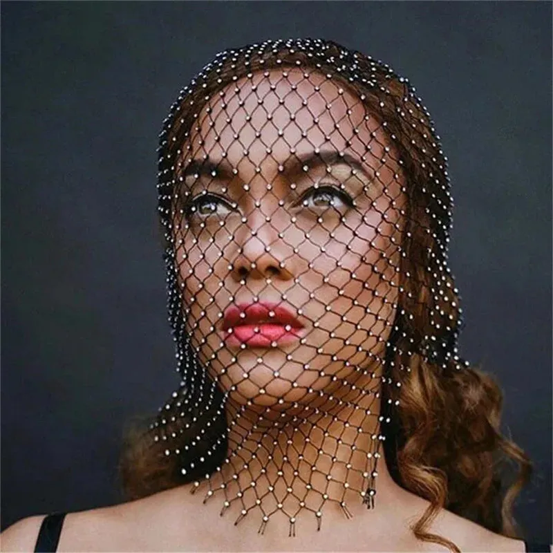 Rave Shining Rhinestone Fishnet Balaclava