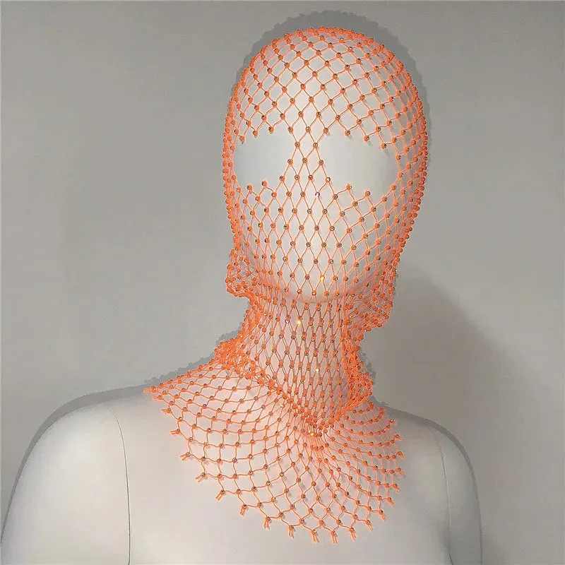 Rave Shining Rhinestone Fishnet Balaclava