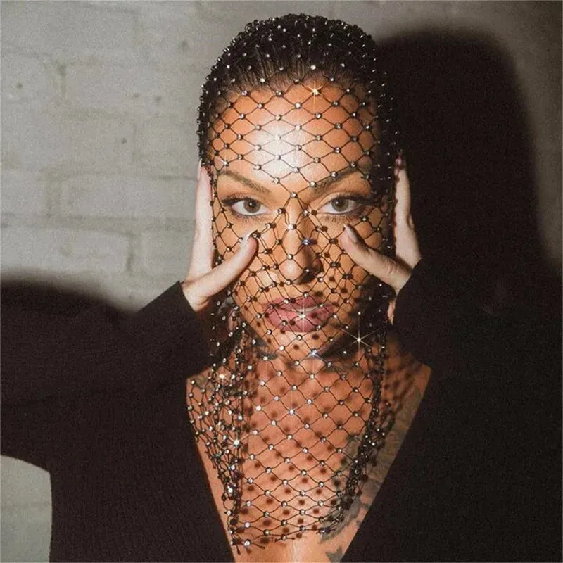 Rave Shining Rhinestone Fishnet Balaclava