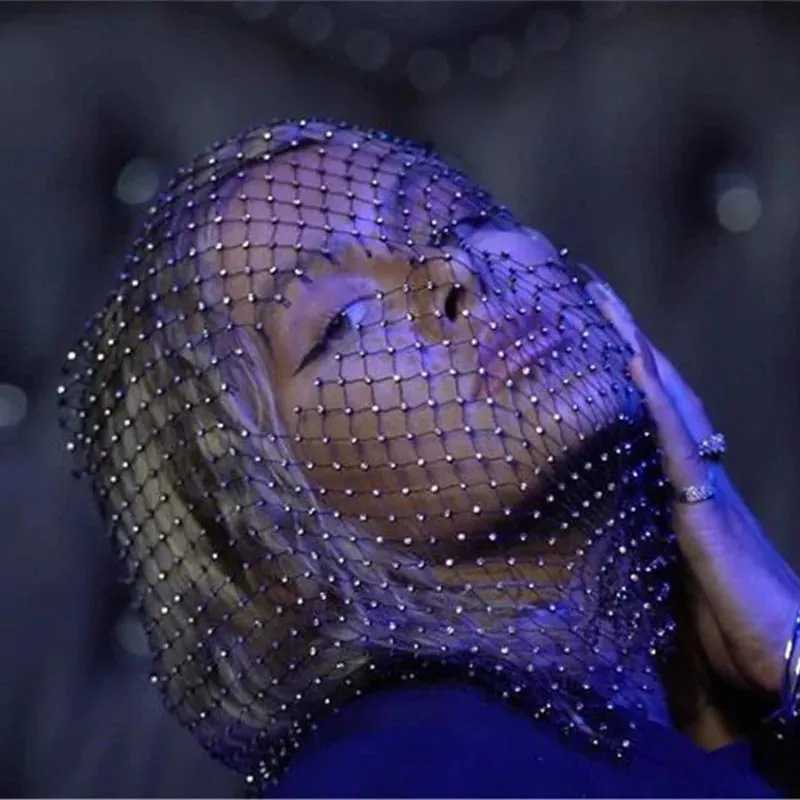 Rave Shining Rhinestone Fishnet Balaclava