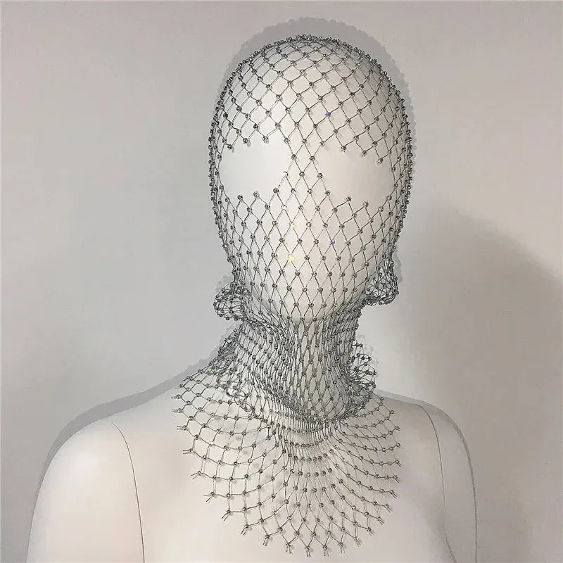 Rave Shining Rhinestone Fishnet Balaclava