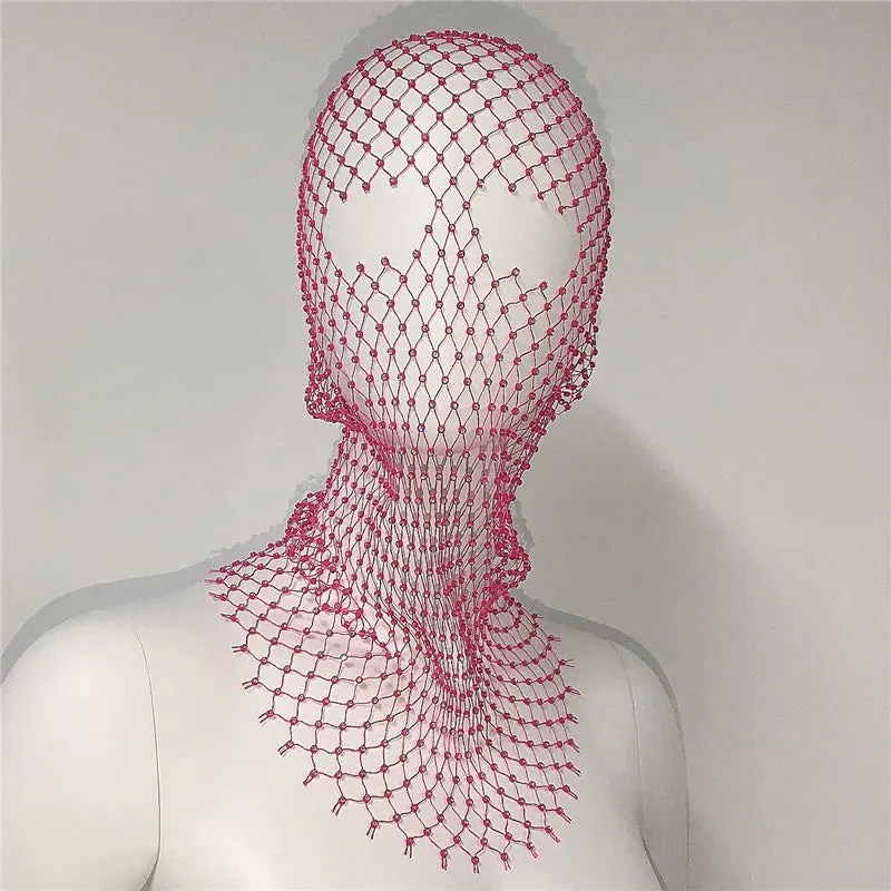 Rave Shining Rhinestone Fishnet Balaclava