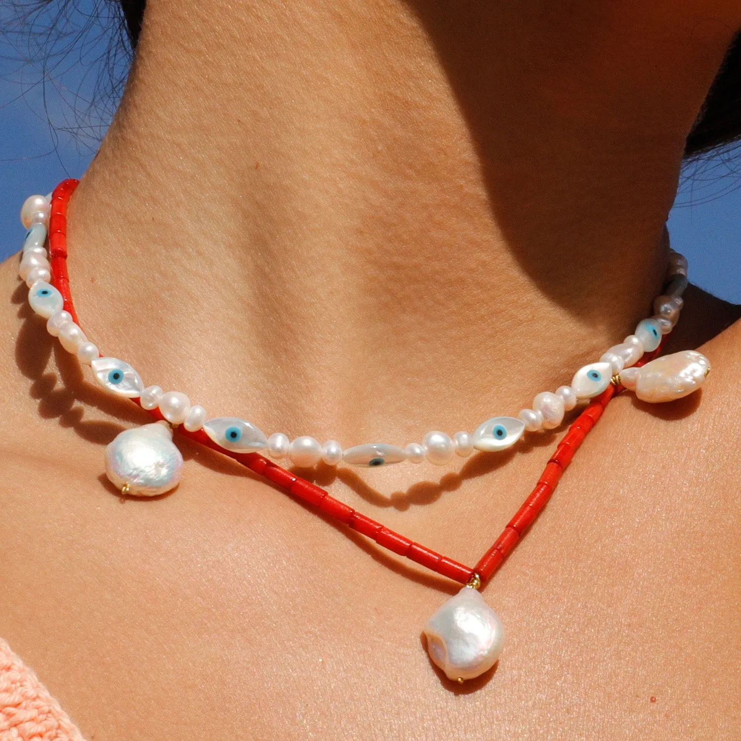 Red Agate Pearl Necklace