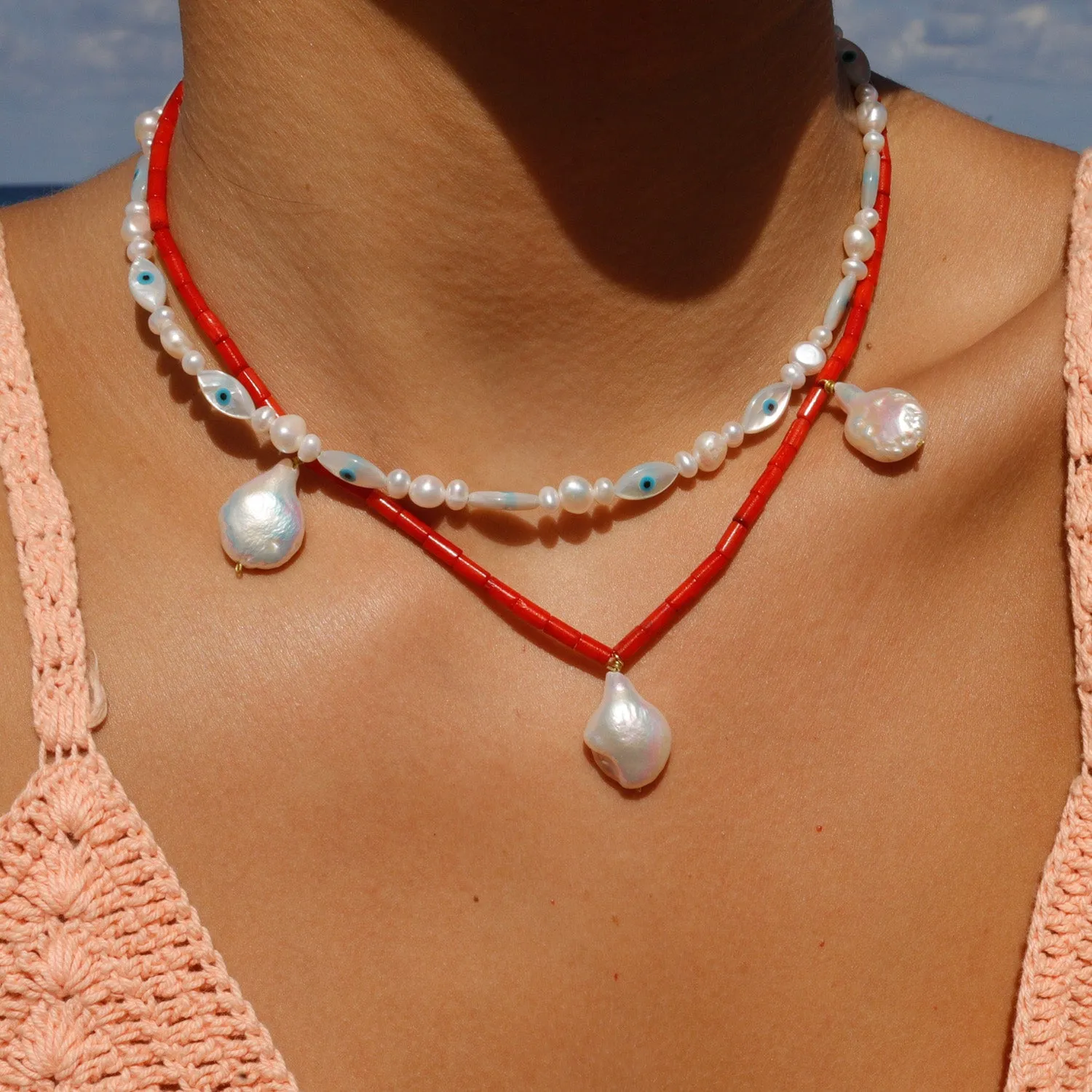 Red Agate Pearl Necklace