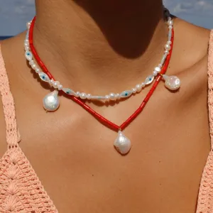 Red Agate Pearl Necklace