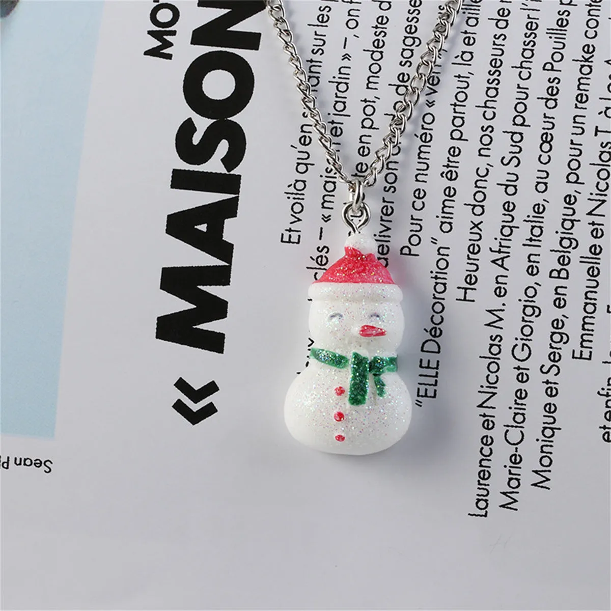 Red & White Snowman Pendant Necklace