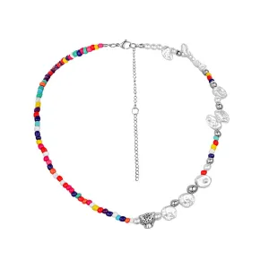 Red Multicolor Teal Howlite Jaguar Beaded Necklace