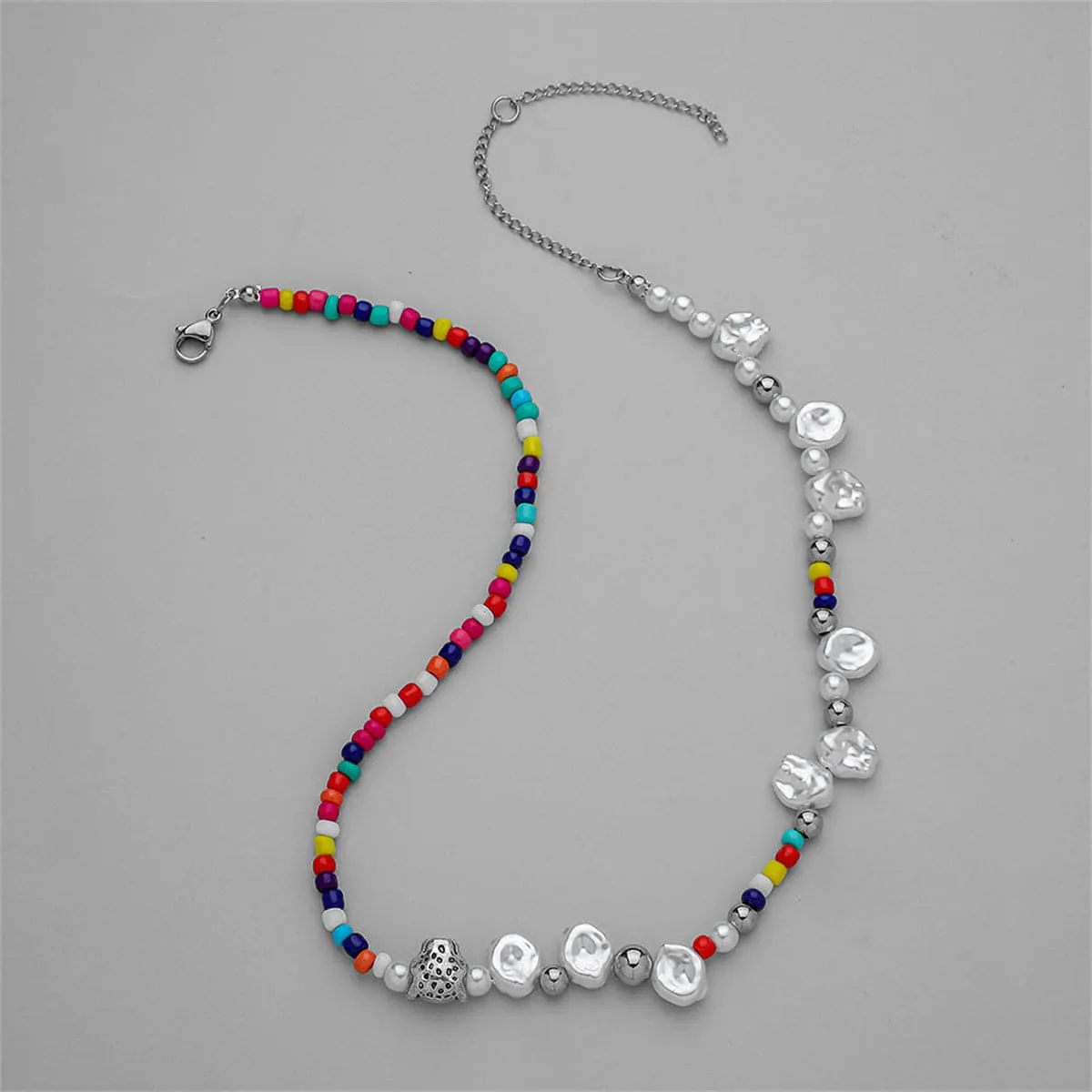 Red Multicolor Teal Howlite Jaguar Beaded Necklace