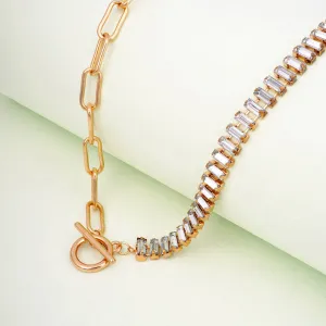 Rhinestone Chain Gold Necklace