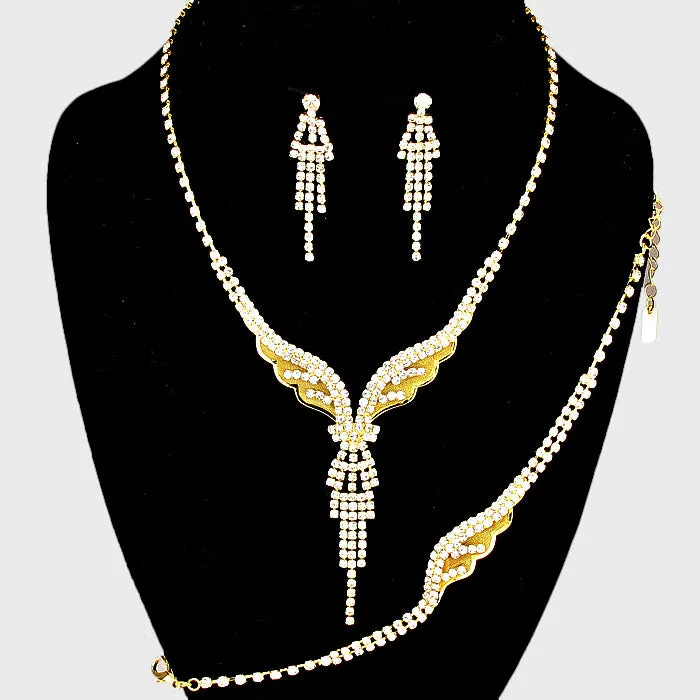 Rhinestone Crystal Necklace Set on Gold | 191384