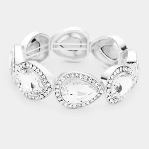 Rhinestone Trim Clear Teardrop Crystal Stretch Pageant Bracelet | 425200