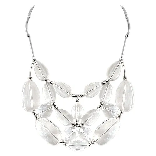 RHODIUM CRYSTAL CLEAR BEAD SILVER BIB NECKLACE  #SC31903_RHOD-CRY (FG10/SIDE OF BA1)