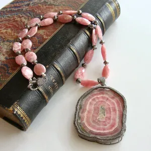 Rhodochrosite Diamond Pyrite Necklace - Roxanne Necklace