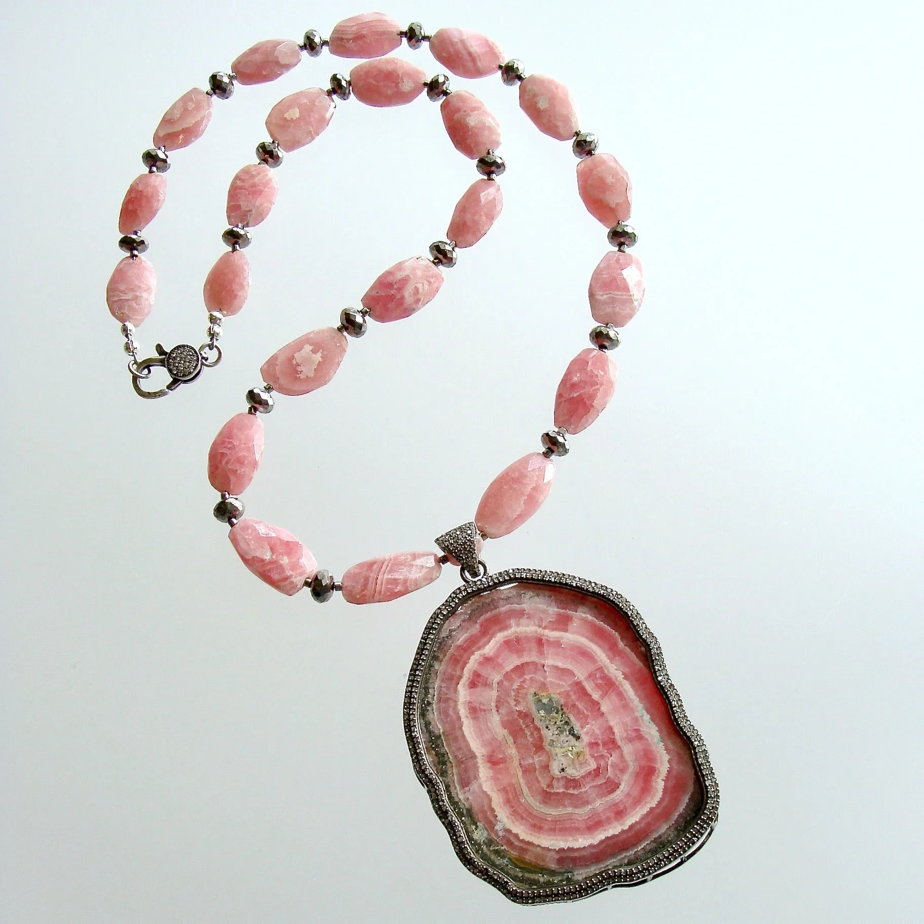 Rhodochrosite Diamond Pyrite Necklace - Roxanne Necklace