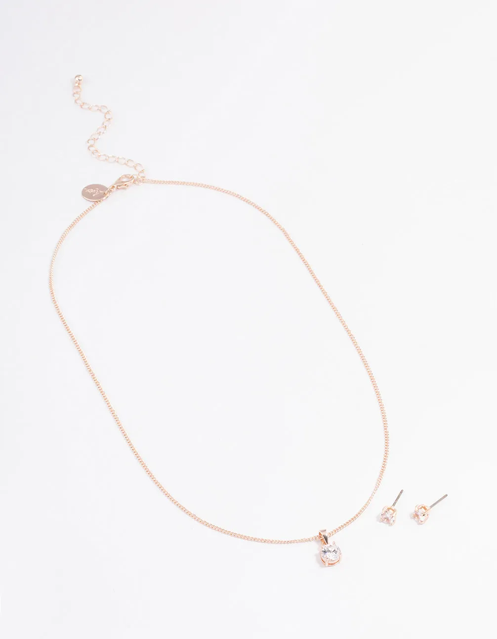 Rose Gold Cubic Zirconia Necklace Earrings Set