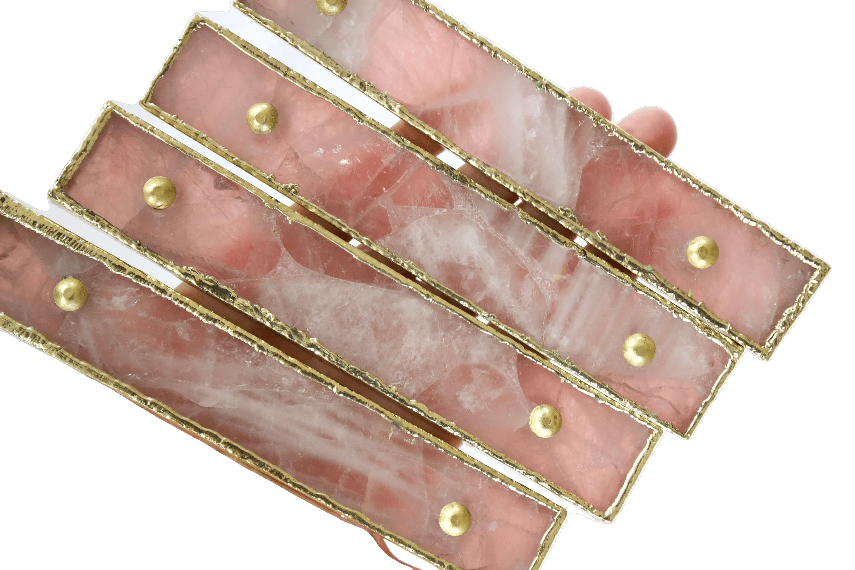 Rose Quartz Agate Cabinet Door Pull Handle - Set of 4