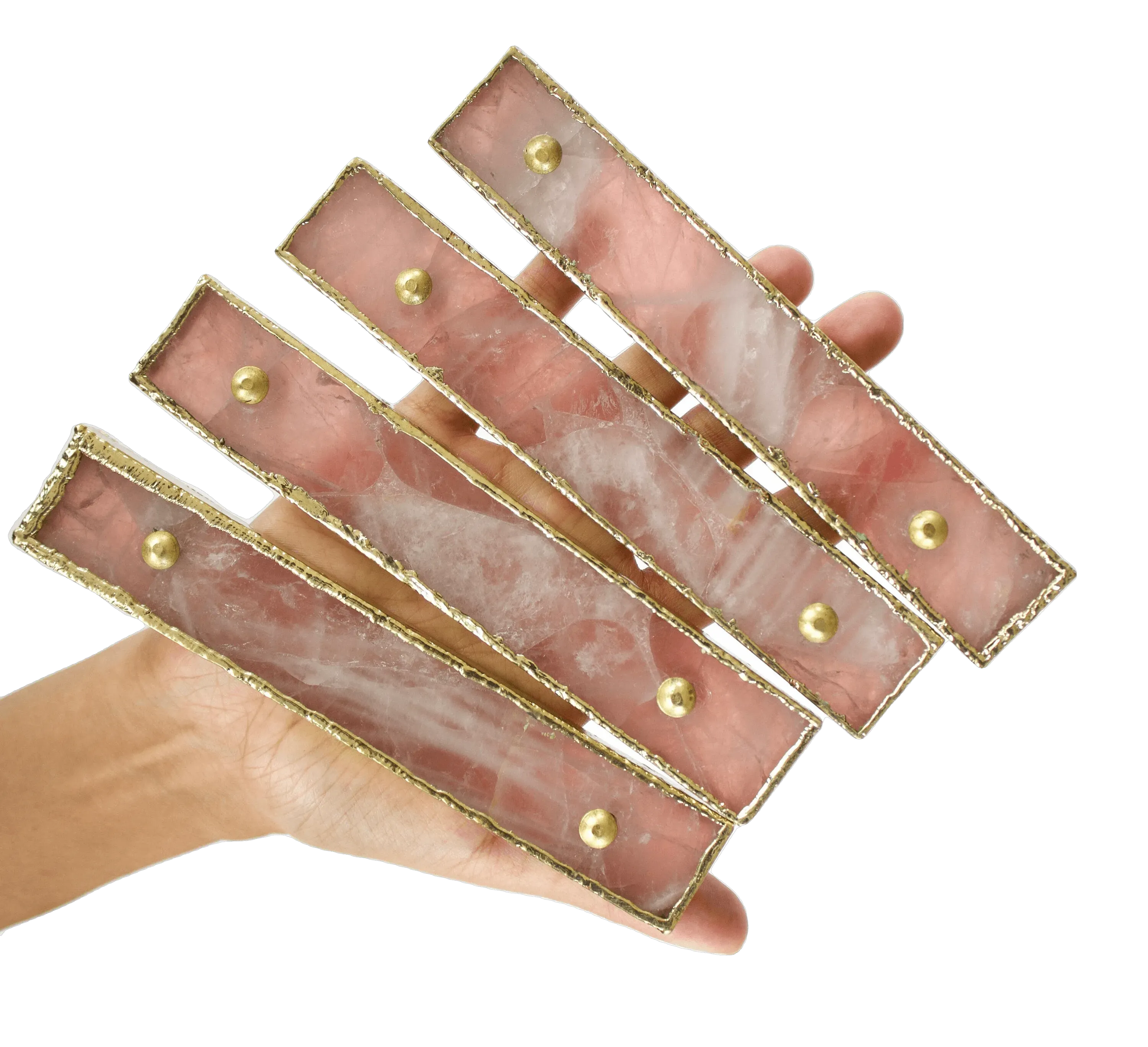 Rose Quartz Agate Cabinet Door Pull Handle - Set of 4