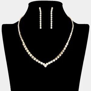Round Clear Rhinestone and Earrings Necklace Set on Gold| Prom Jewelry | 618369