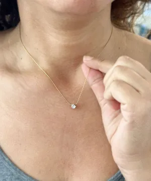Round Cut CVD Diamond Pendant And Chain Solitaire Minimalist Dainty 14k Solid Yellow Gold Necklace And Chain Bridal Wedding Gift 0.50ct