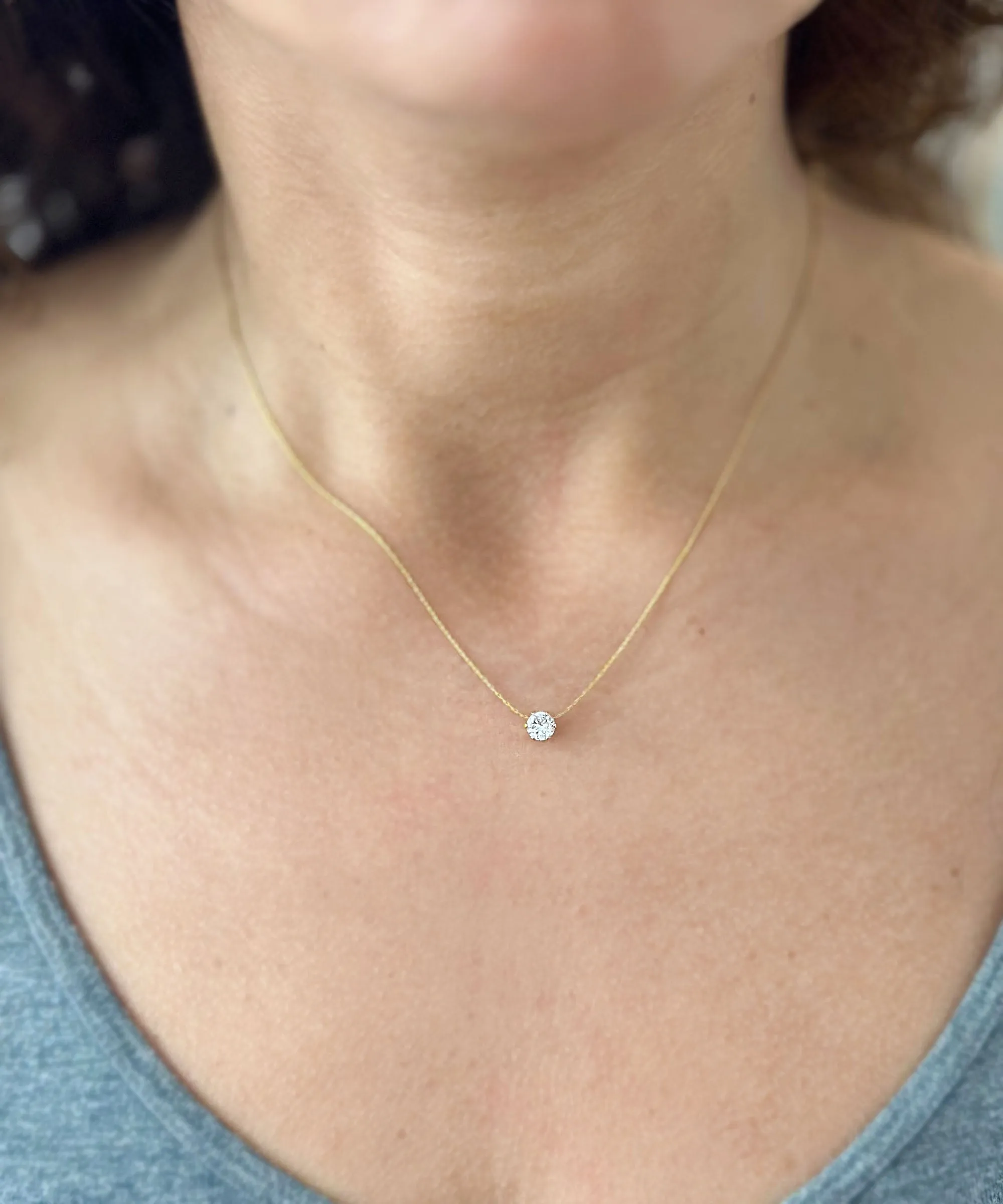 Round Cut CVD Diamond Pendant And Chain Solitaire Minimalist Dainty 14k Solid Yellow Gold Necklace And Chain Bridal Wedding Gift 0.50ct