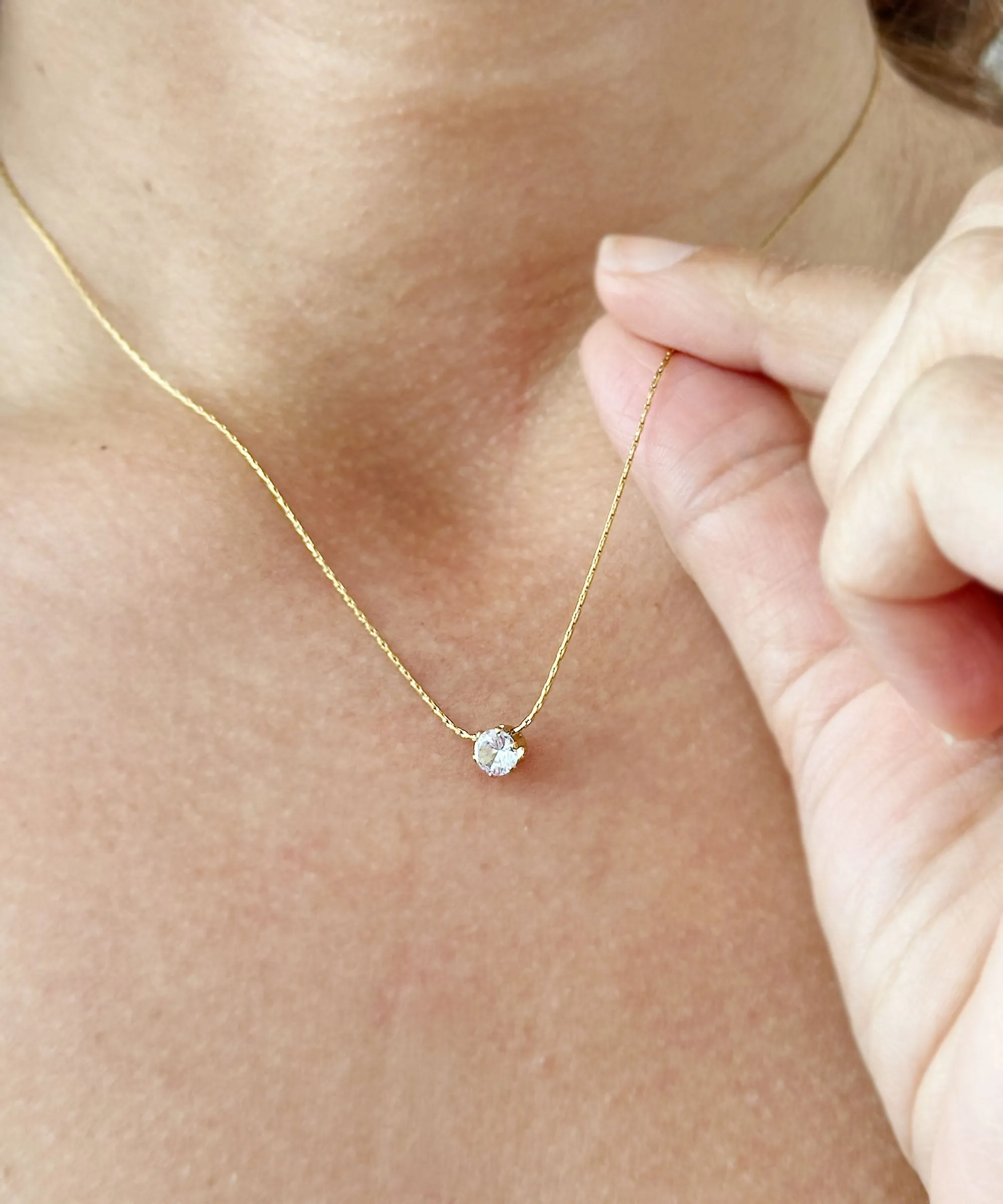 Round Cut CVD Diamond Pendant And Chain Solitaire Minimalist Dainty 14k Solid Yellow Gold Necklace And Chain Bridal Wedding Gift 0.50ct
