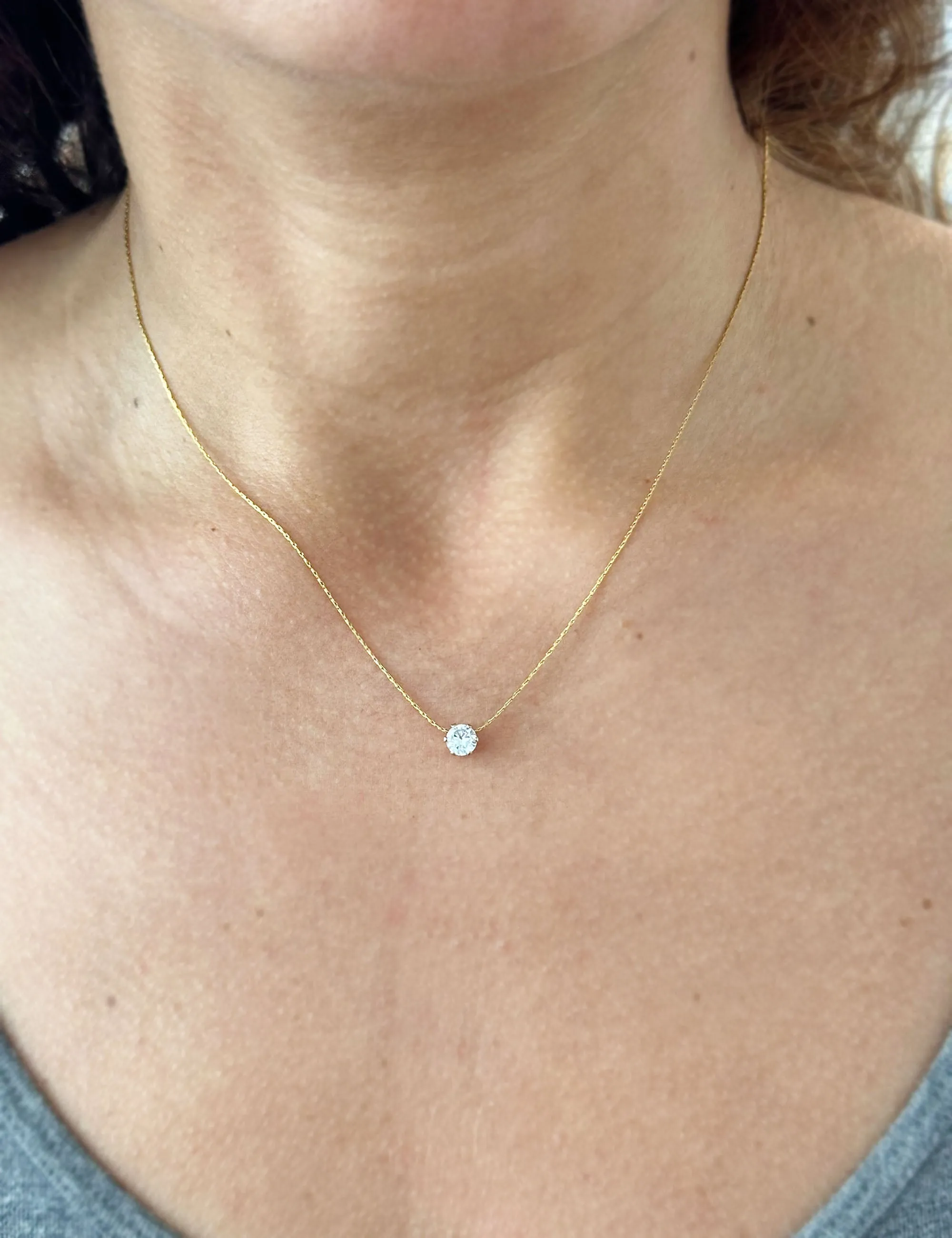 Round Cut CVD Diamond Pendant And Chain Solitaire Minimalist Dainty 14k Solid Yellow Gold Necklace And Chain Bridal Wedding Gift 0.50ct