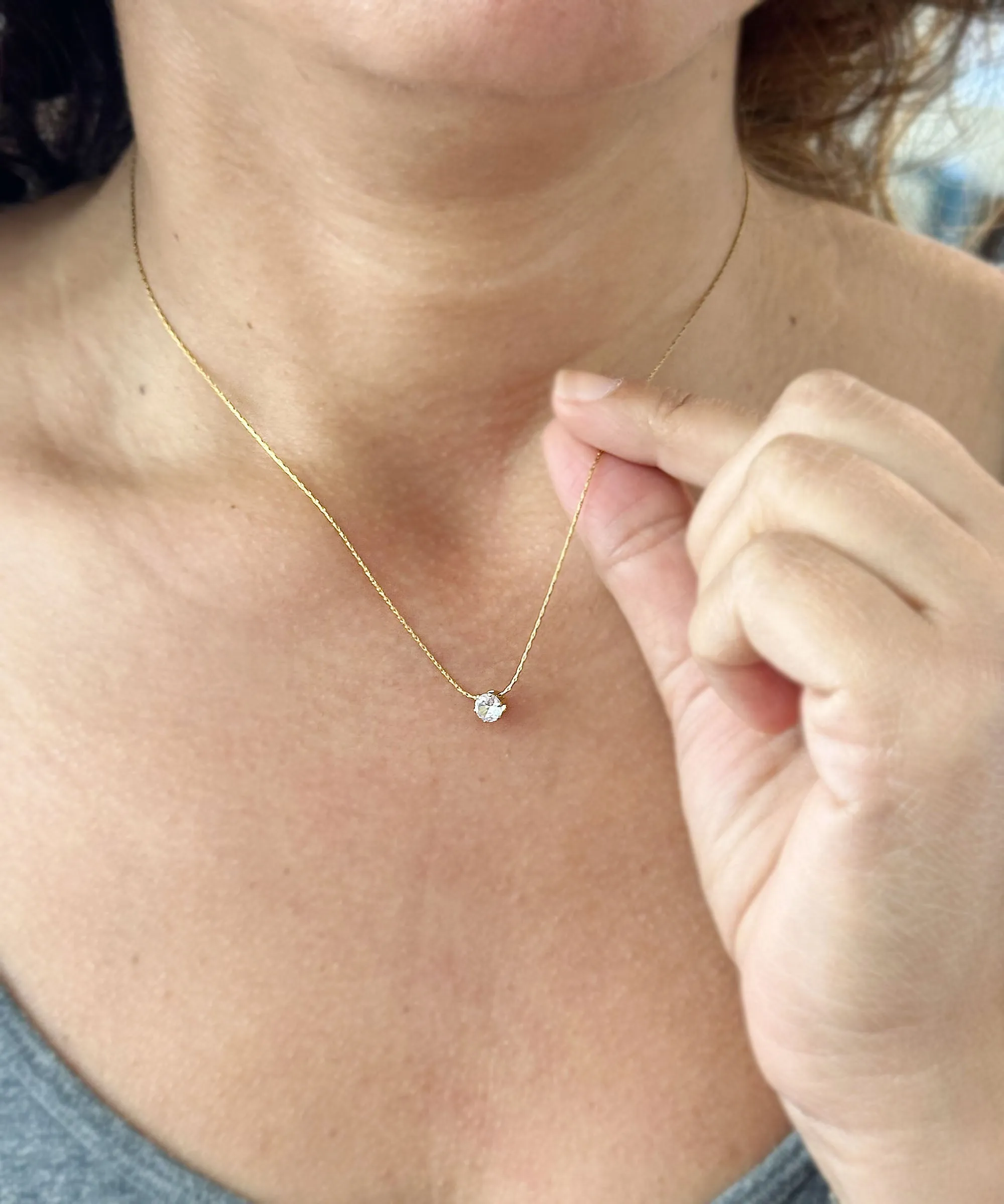 Round Cut CVD Diamond Pendant And Chain Solitaire Minimalist Dainty 14k Solid Yellow Gold Necklace And Chain Bridal Wedding Gift 0.50ct