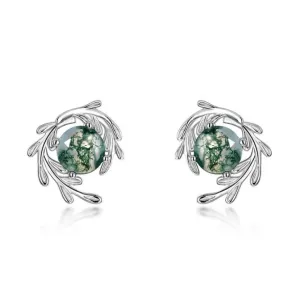Round cut Natural Green Moss Agate Plant Inspired Anniversary Earrings