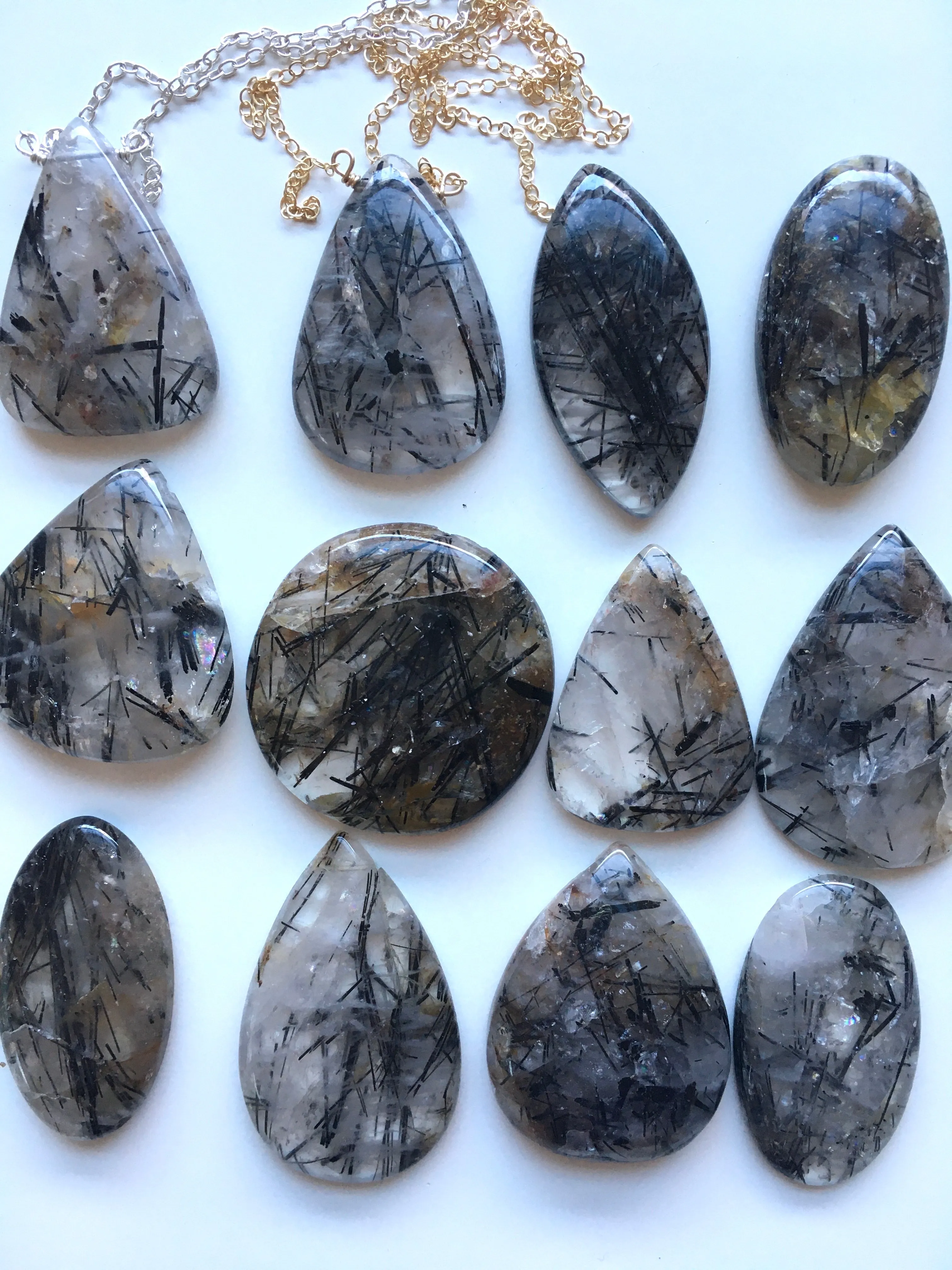Rutilated Quartz - Black Tourmaline Pendent Necklace