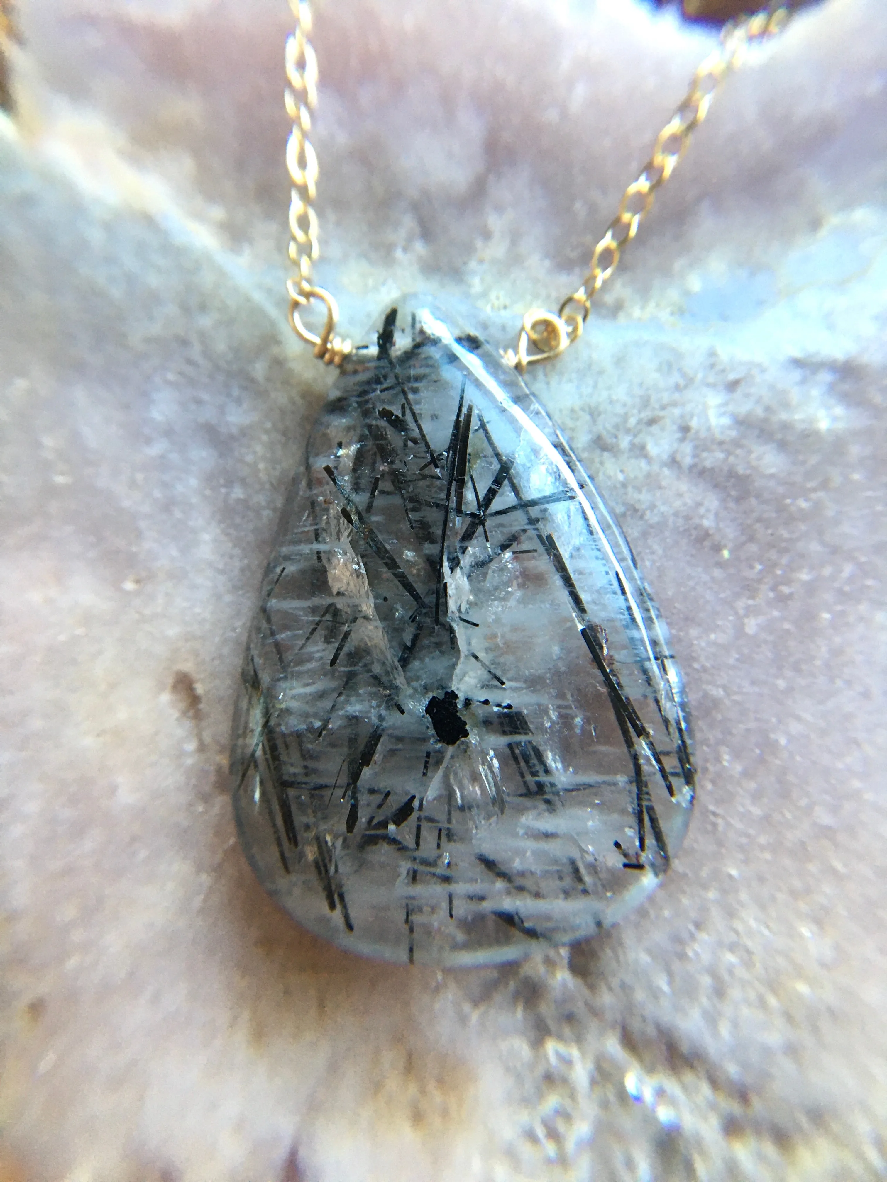 Rutilated Quartz - Black Tourmaline Pendent Necklace