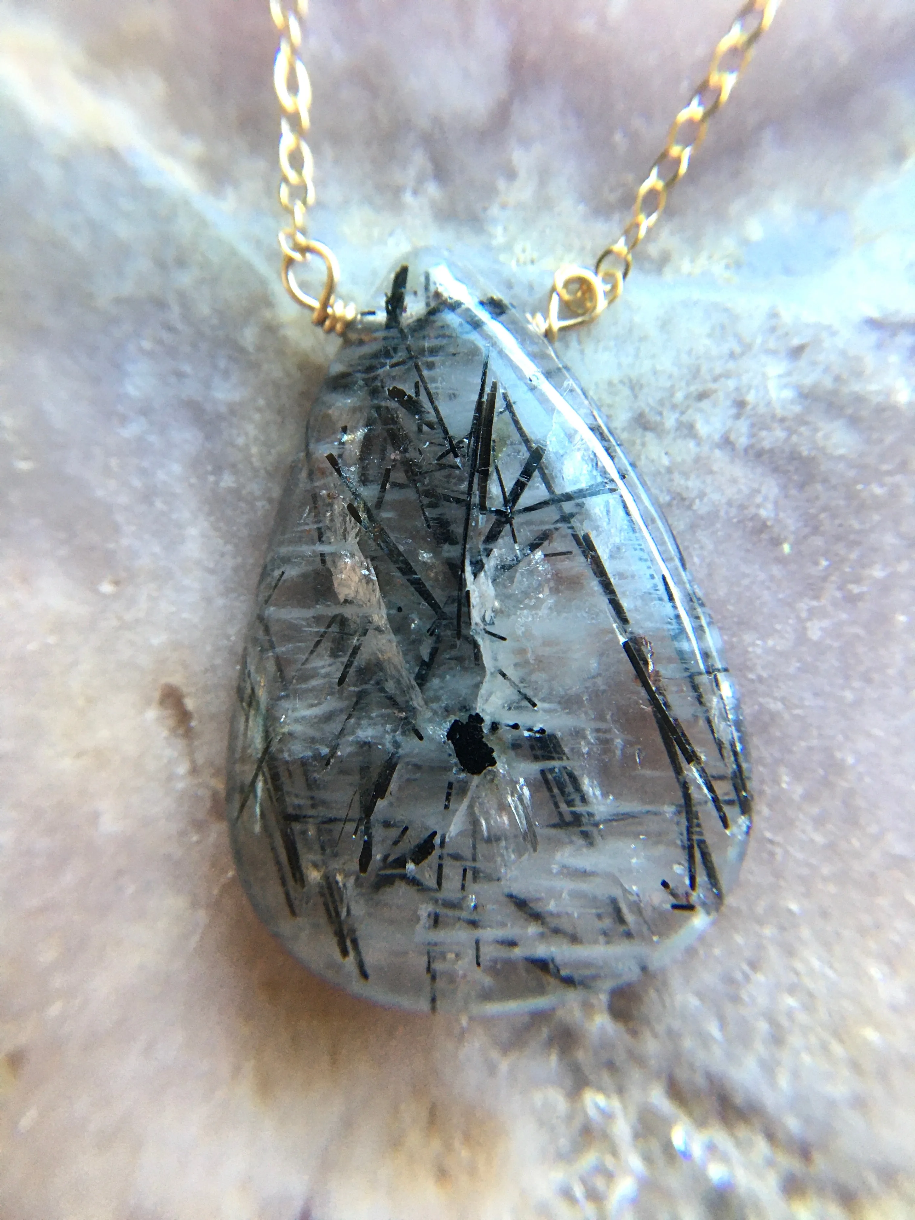 Rutilated Quartz - Black Tourmaline Pendent Necklace