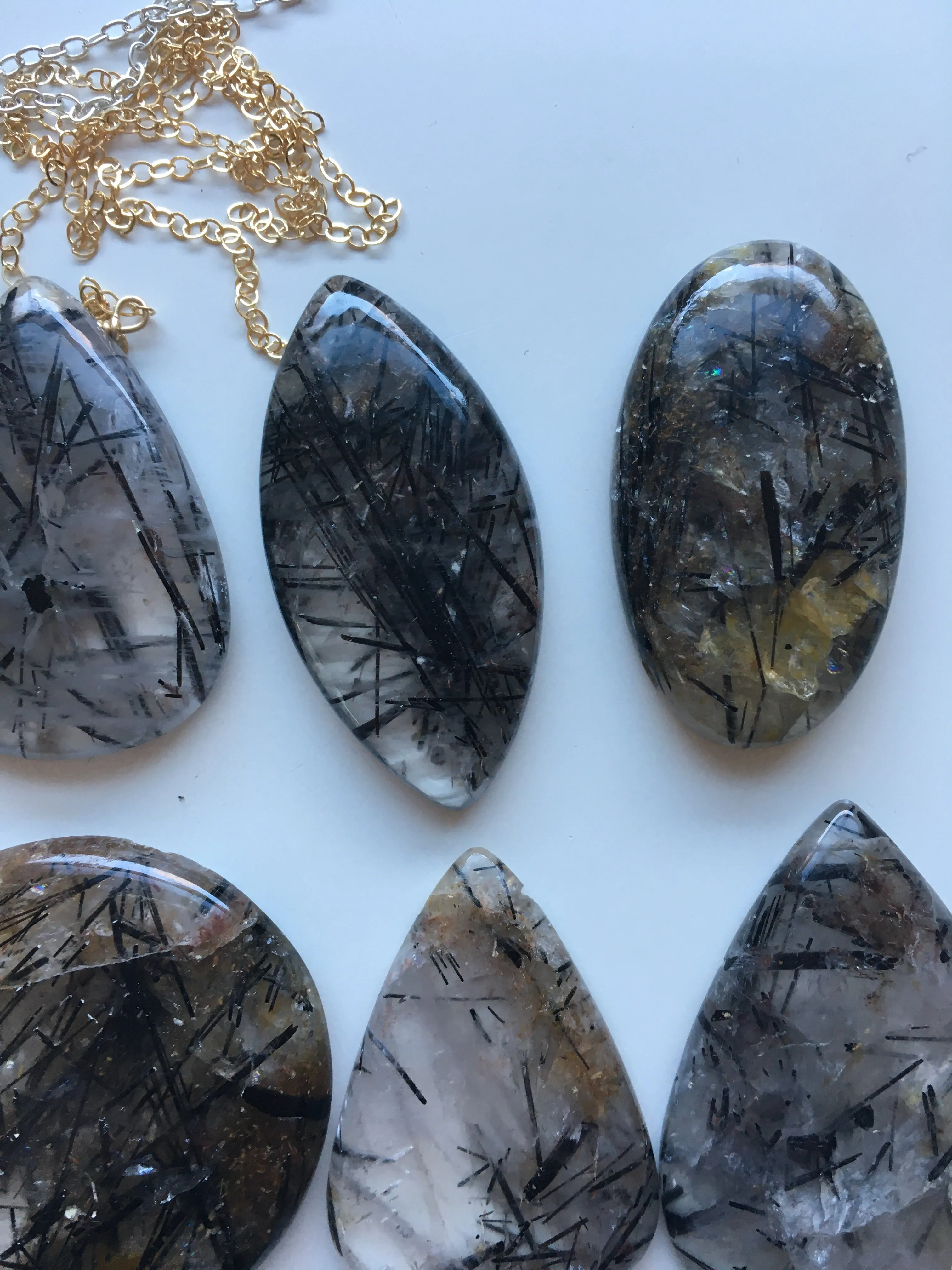 Rutilated Quartz - Black Tourmaline Pendent Necklace