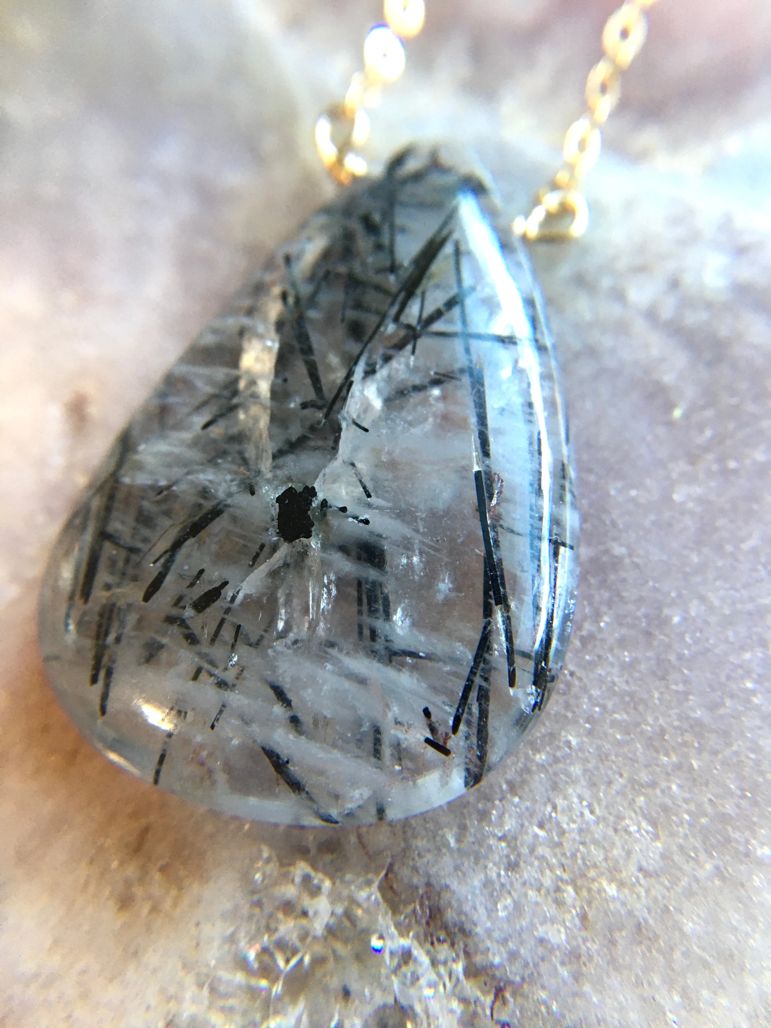 Rutilated Quartz - Black Tourmaline Pendent Necklace