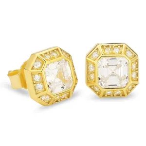 S925 Emerald Cut Diamond Stud Earrings in 14K Gold