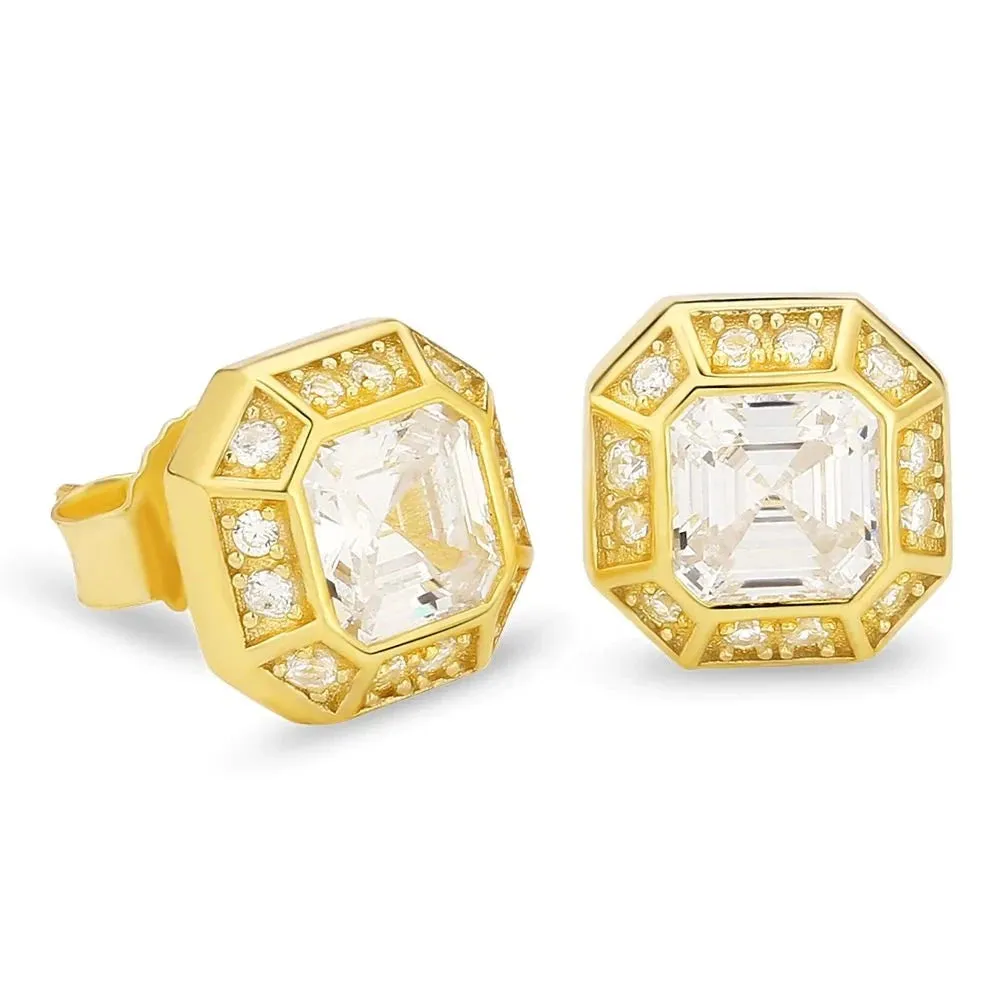 S925 Emerald Cut Diamond Stud Earrings in 14K Gold