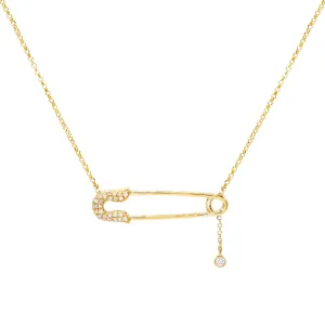 Safety Pin Diamond Necklace 14K