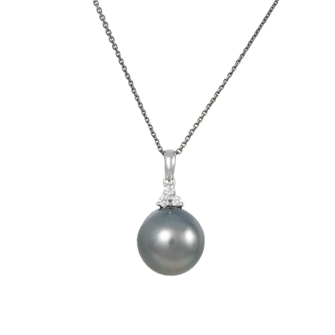 SALE - South Sea Black Pearl and Diamond Pendant Necklace