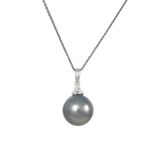 SALE - South Sea Black Pearl and Diamond Pendant Necklace