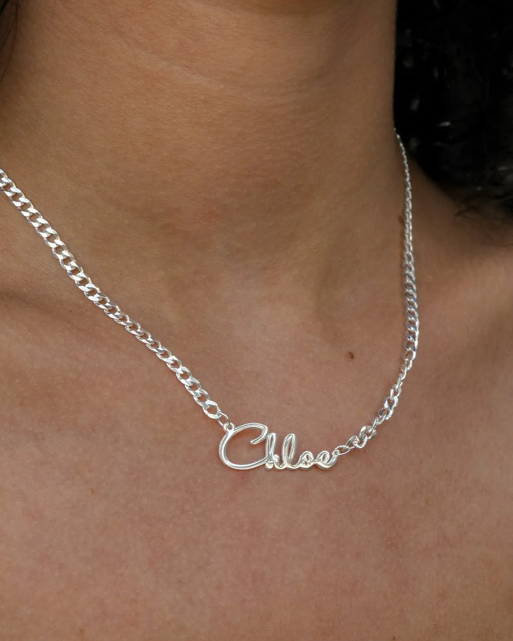 Script Name Necklace with Cuban Chain