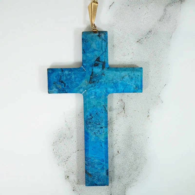 Showstopping Victorian Sodalite Cross with Gold Fittings