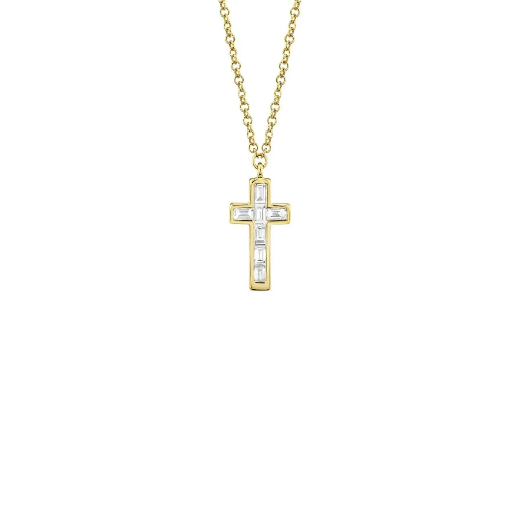 Shy Creation Diamond Baguette Cross Necklace