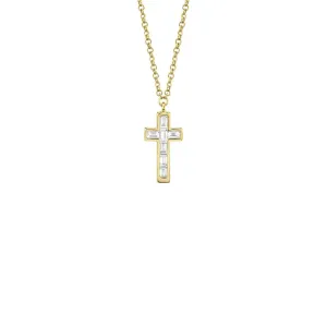 Shy Creation Diamond Baguette Cross Necklace