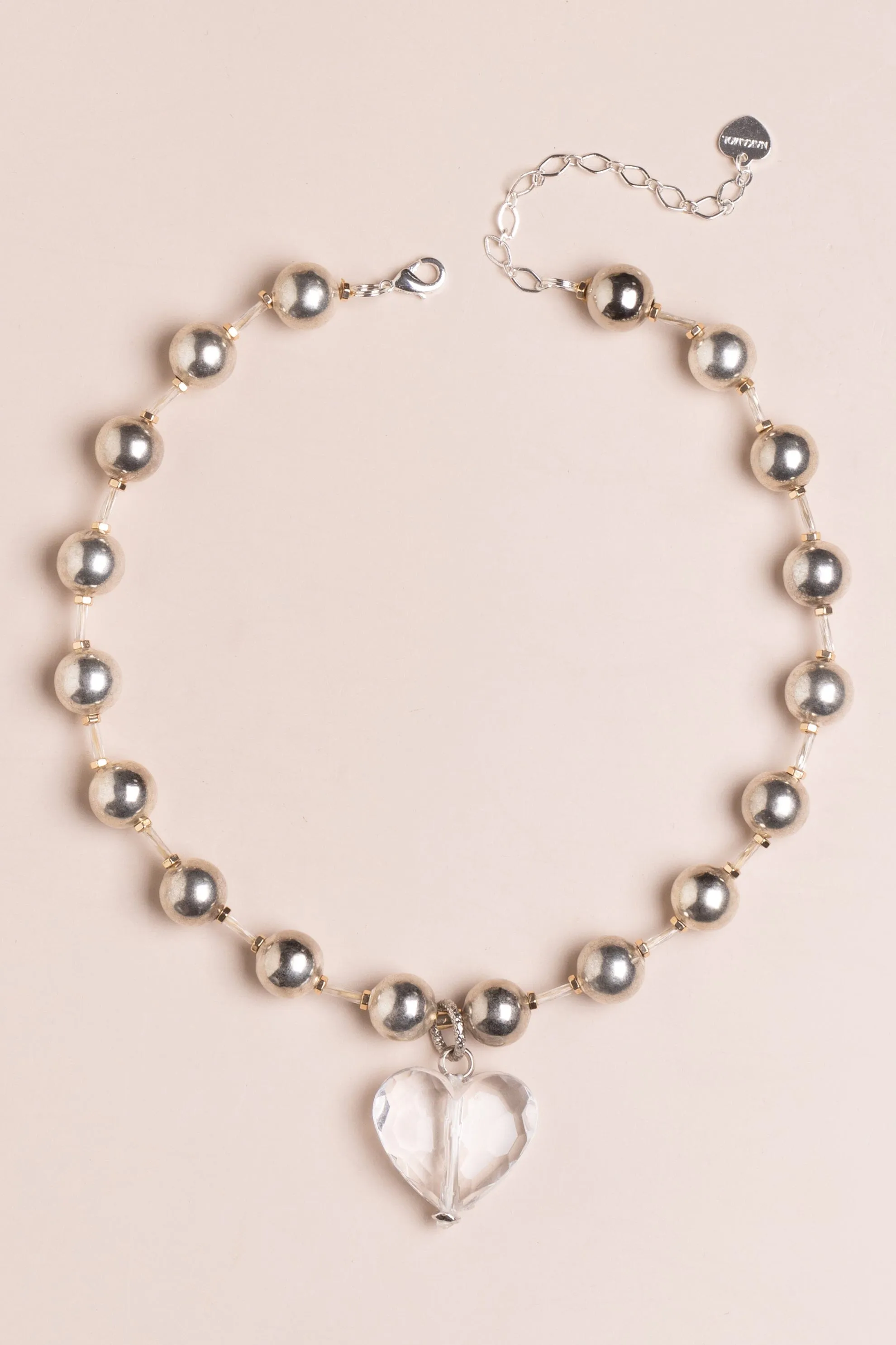 Silver Ball Chain Crystal Heart Pendant Necklace