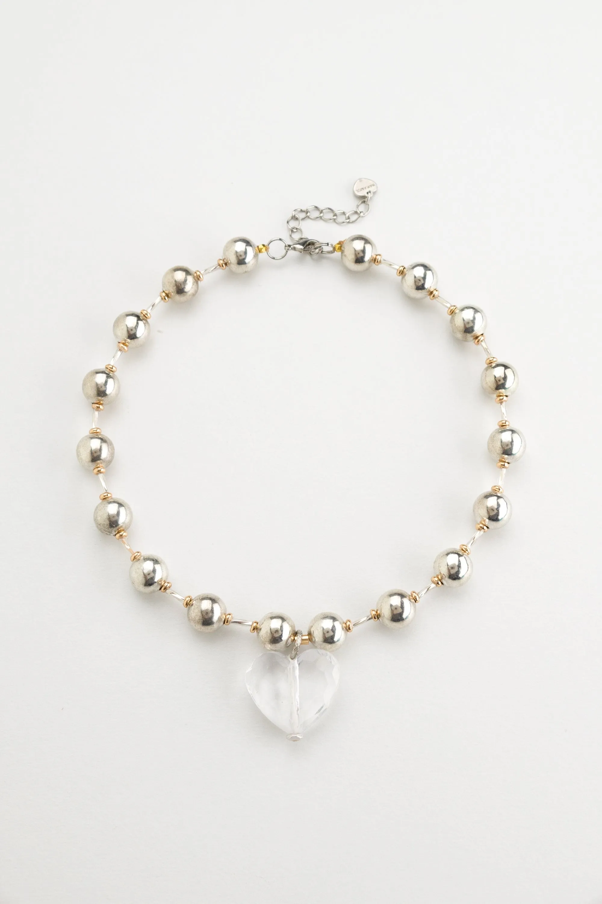 Silver Ball Chain Crystal Heart Pendant Necklace