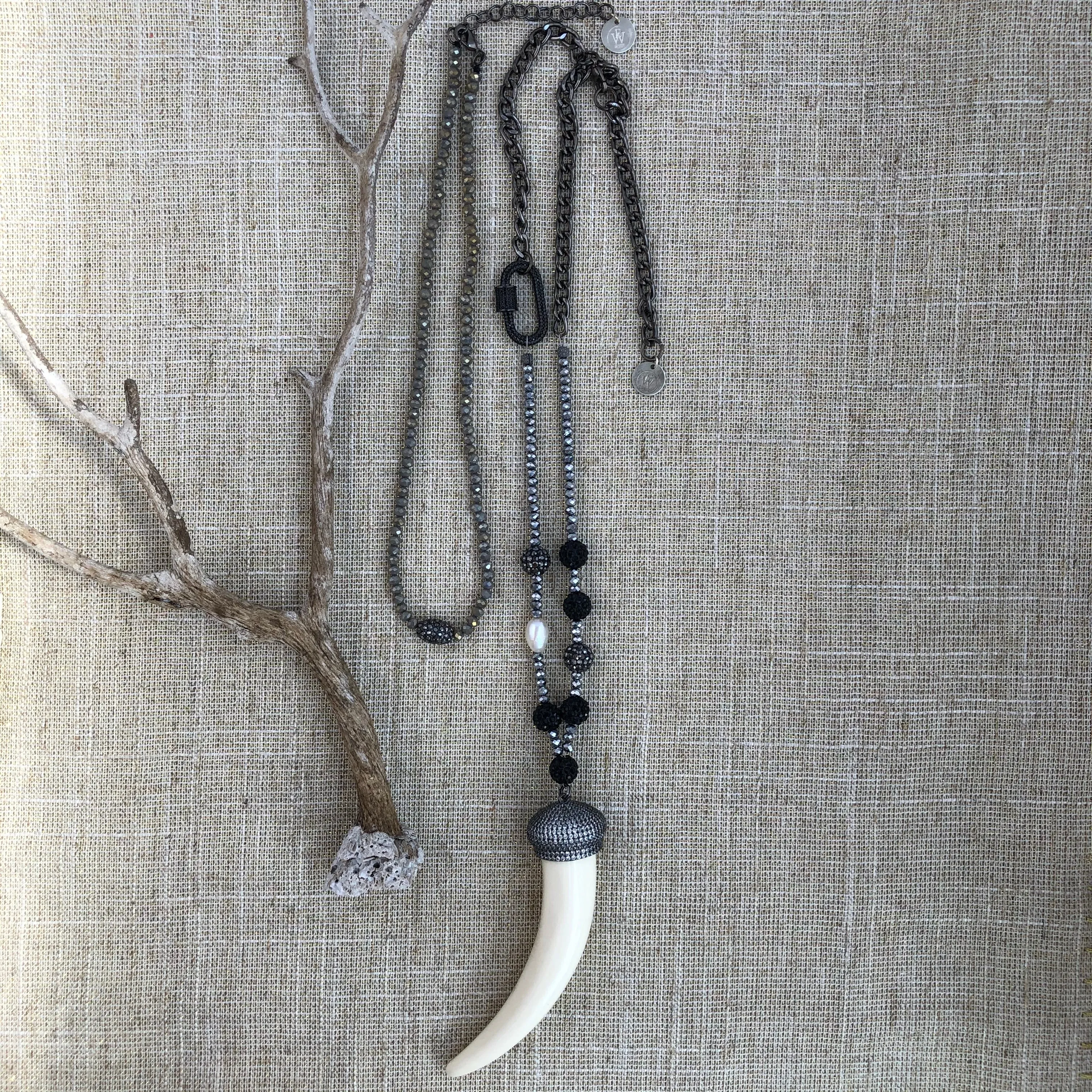 Silver Crystals Necklace with an oblong pave embellished beads in the center 310-20 Erika Williner Designs