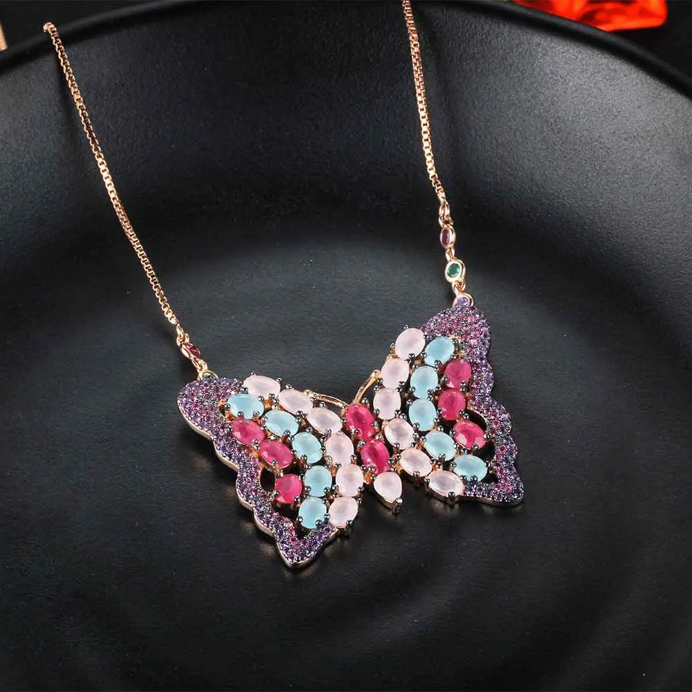 Silver Gold Necklaces Pendants Butterfly Cubic Zirconia For Women Lady Jewelry Party Decoration choker
